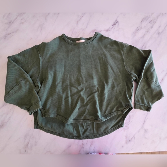 Free People Total Eclipse Tee In Pine Long Sleeve Ribbed Oversized Shirt - Picture 9 of 13